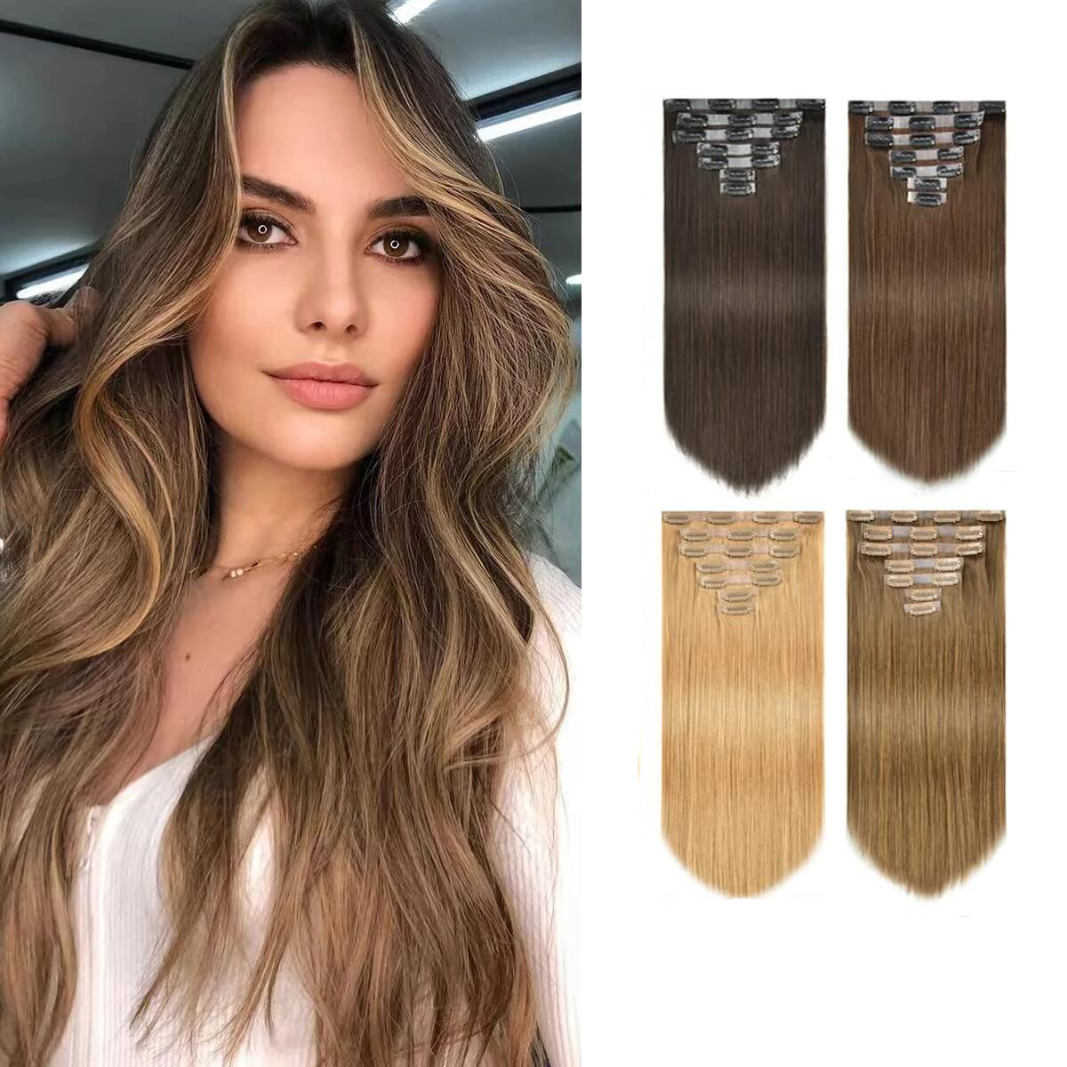 #2 #4 #6 Clips in Human Hair Extension Straight (7 pcs/set)